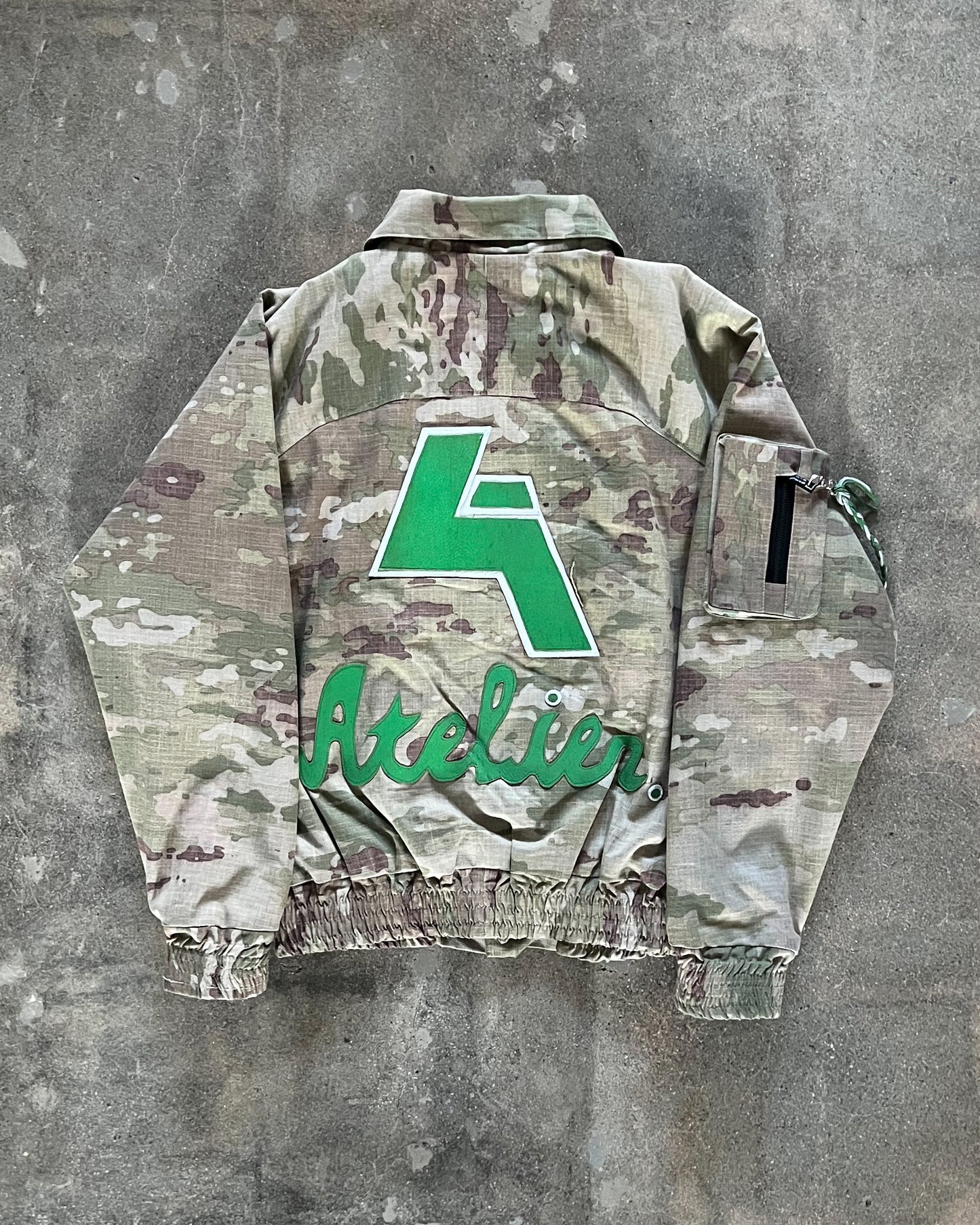Large Camo "Atelier" Cargo Jacket w/ Green Leather