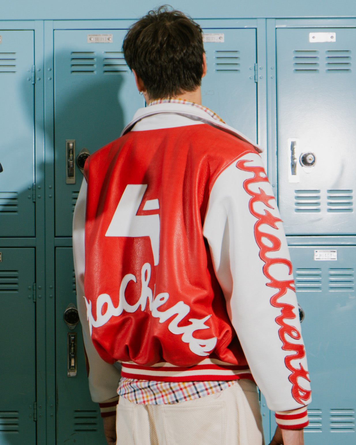 Large Red & White Cow Leather Varsity Jacket