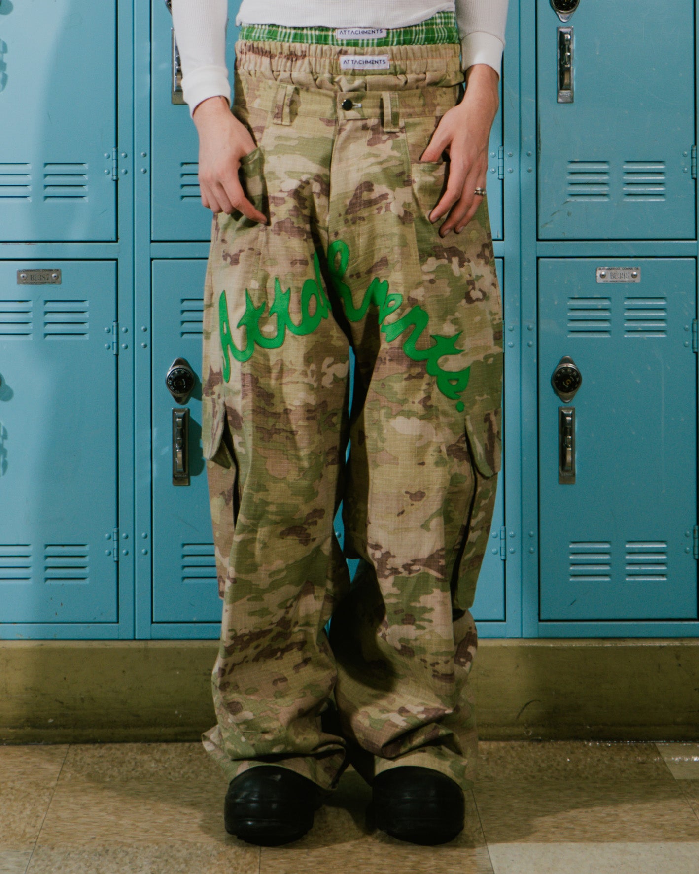 Size 32" Camo Cargo Pants w/ Green Leather