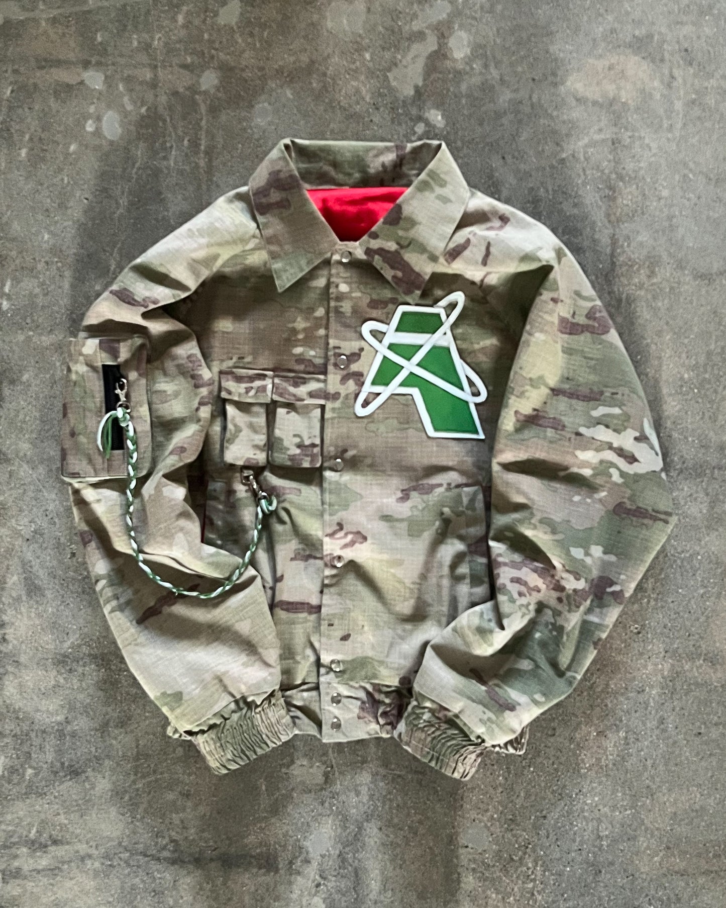 Large Camo "Atelier" Cargo Jacket w/ Green Leather