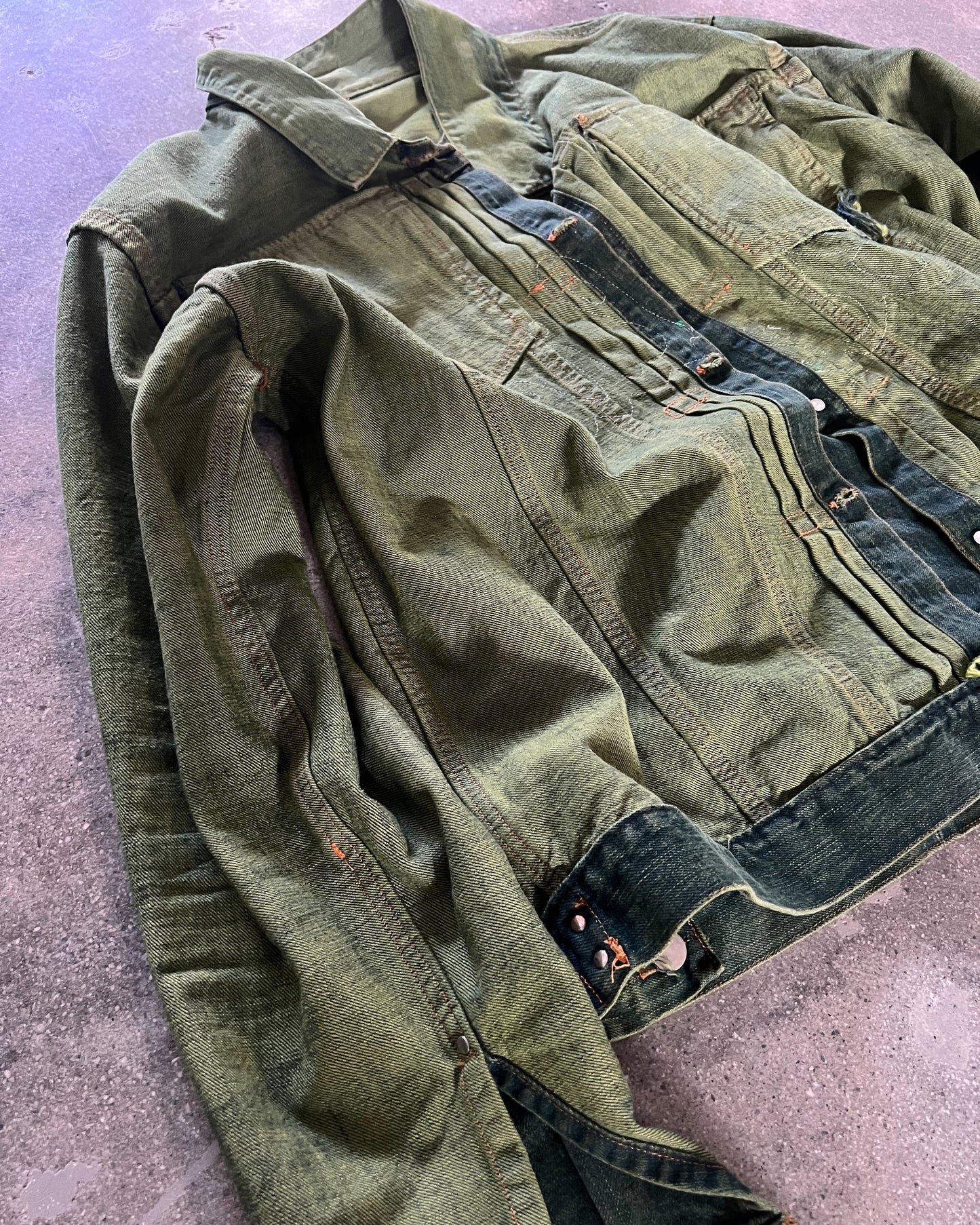 Large Green Ombre Reversible Atelier Jacket w/ Green Leather