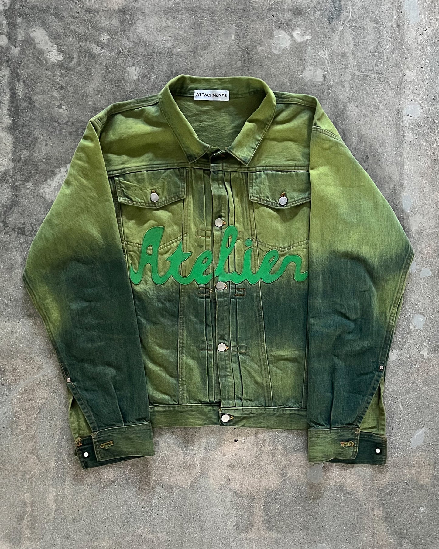 Large Green Ombre Reversible Atelier Jacket w/ Green Leather