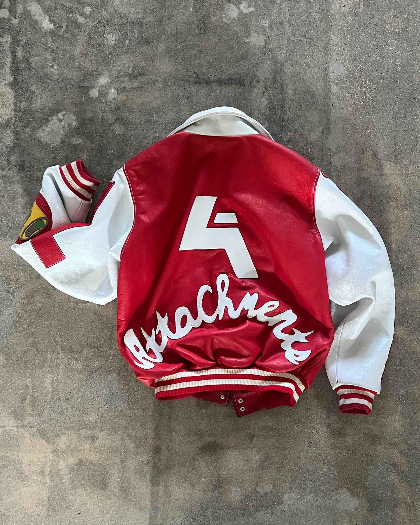 Large Red & White Cow Leather Varsity Jacket