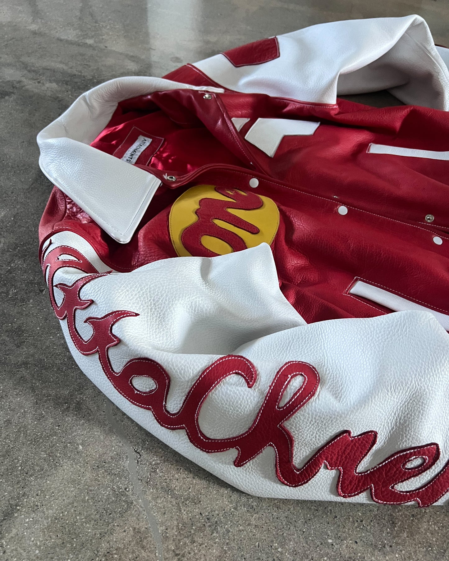 Large Red & White Cow Leather Varsity Jacket