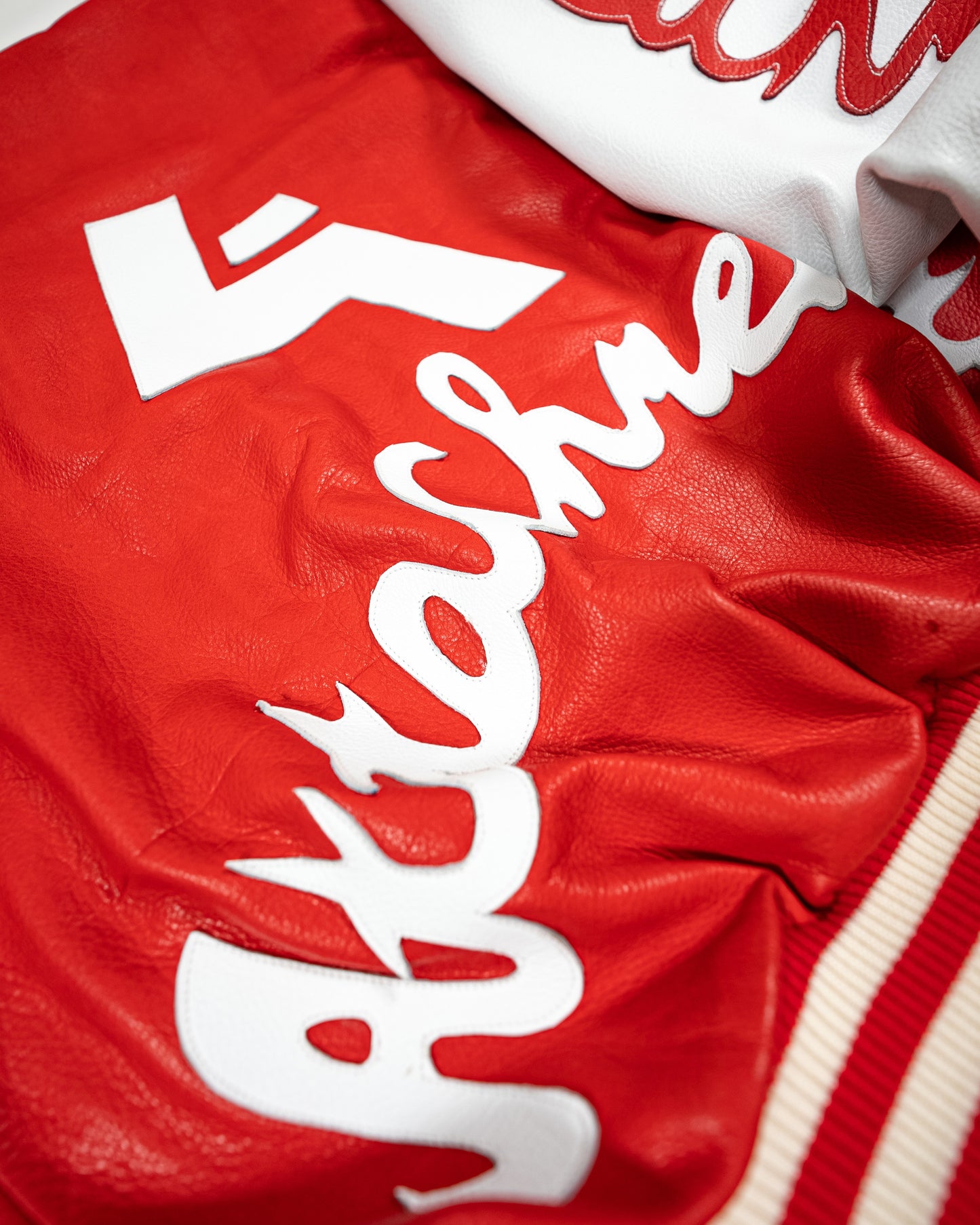 Large Red & White Cow Leather Varsity Jacket