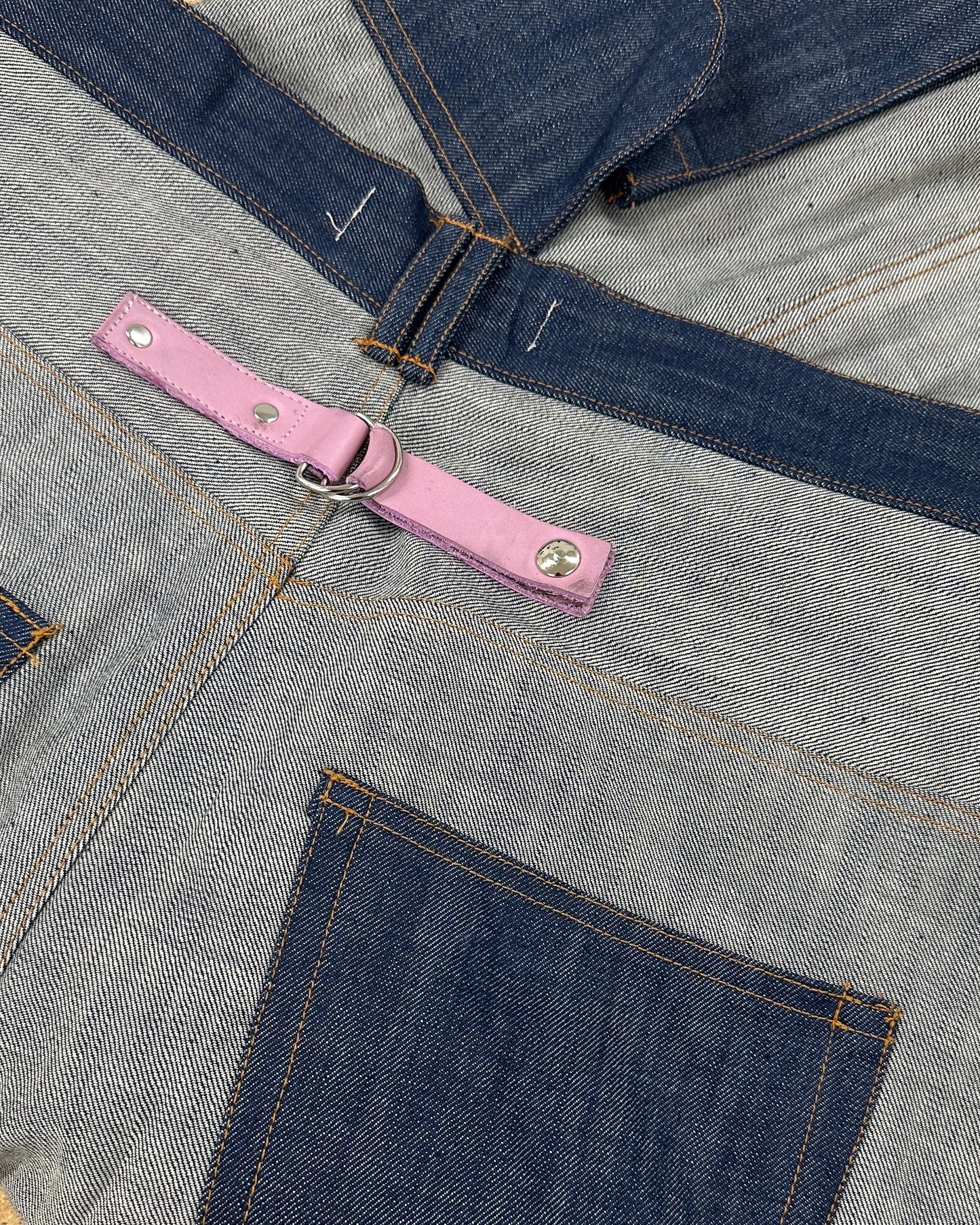 Size 34" Reversed Denim Cargos w/ Pink Leather