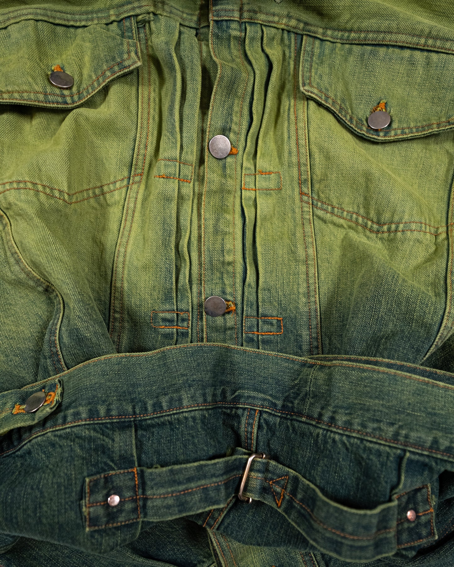 Large Green Ombre Reversible Atelier Jacket w/ Green Leather