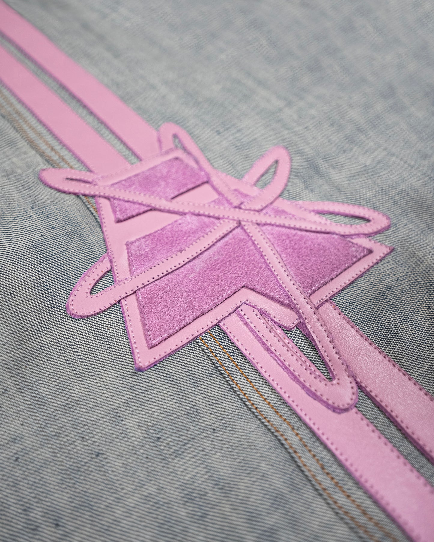 Size 34" Reversed Denim Cargos w/ Pink Leather