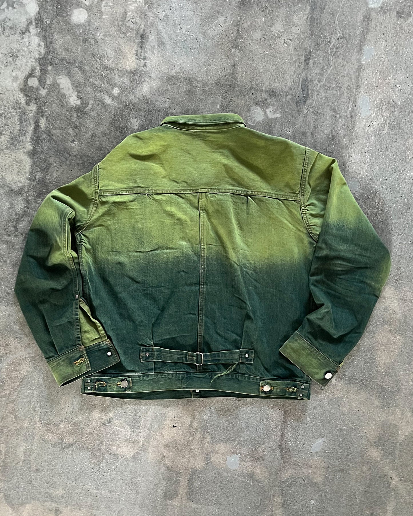 Large Green Ombre Reversible Atelier Jacket w/ Green Leather