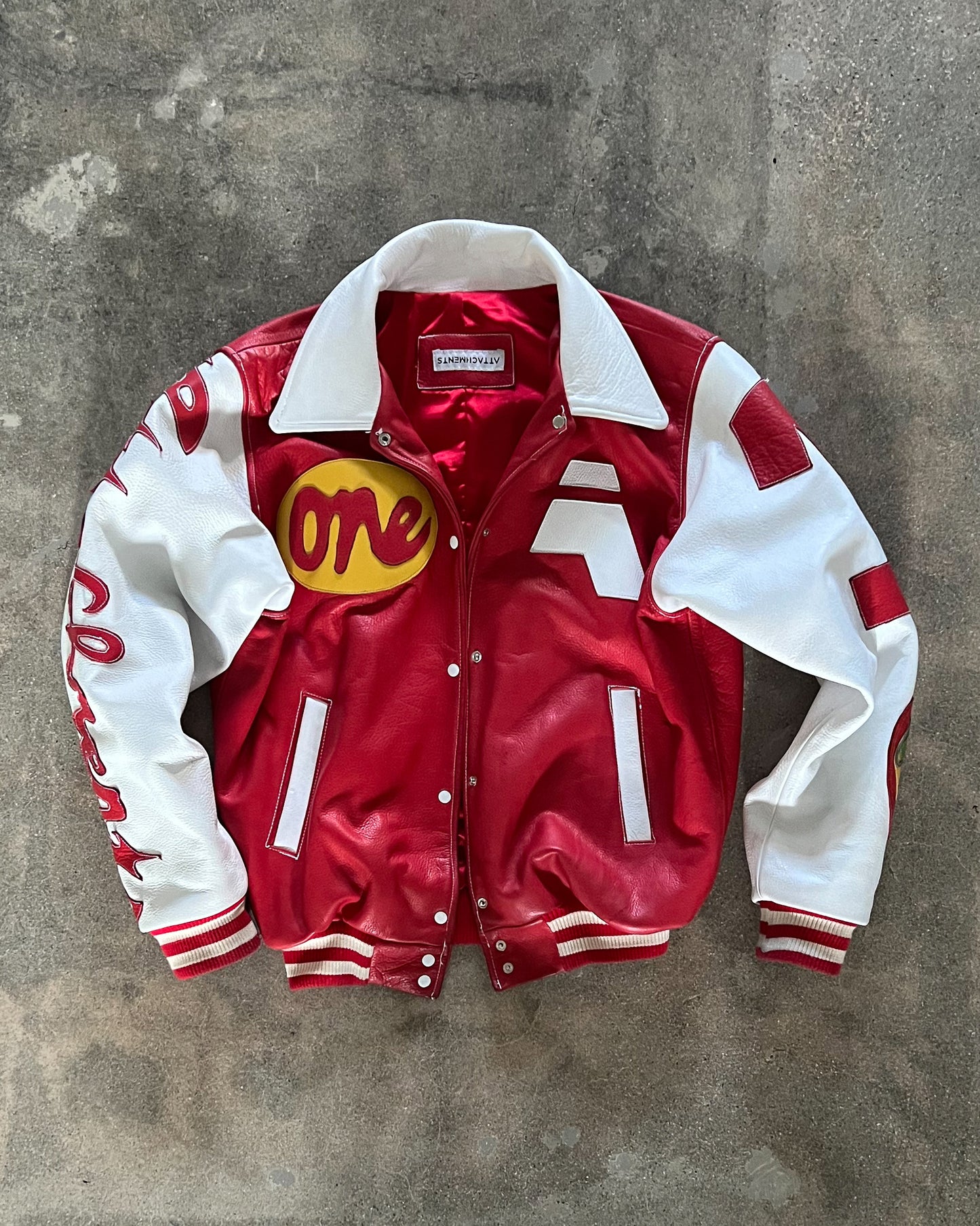 Large Red & White Cow Leather Varsity Jacket