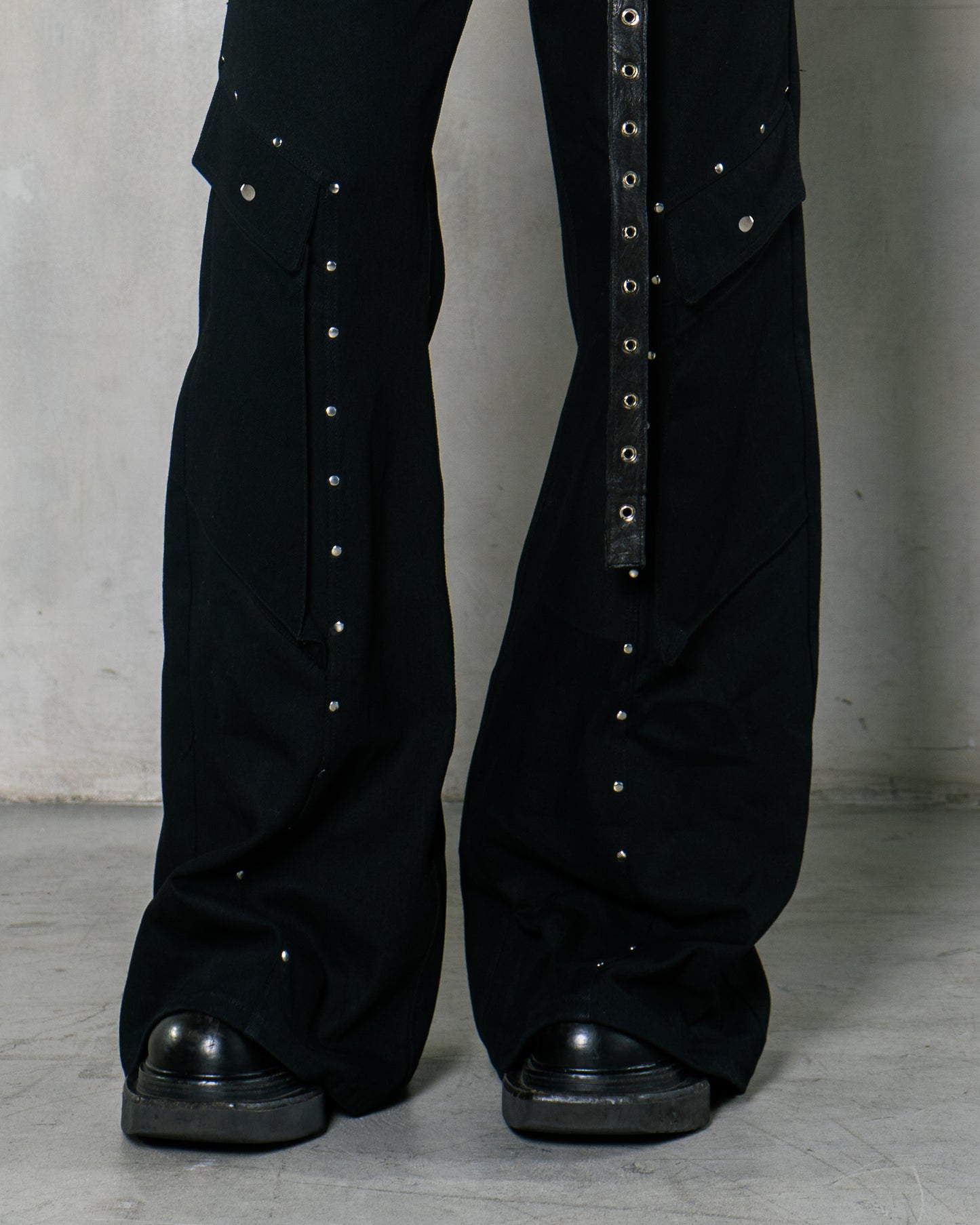 Studded Black Denim Cargos