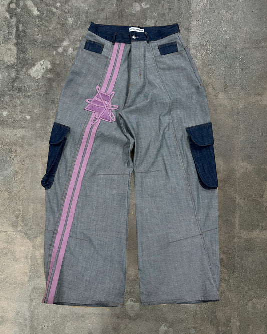 Size 34" Reversed Denim Cargos w/ Pink Leather