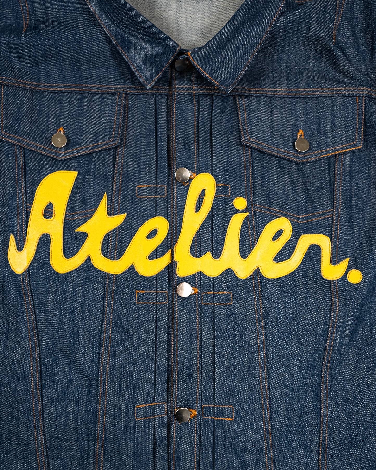 Large Blue Denim Reversible Jacket w/ Yellow Leather Patch