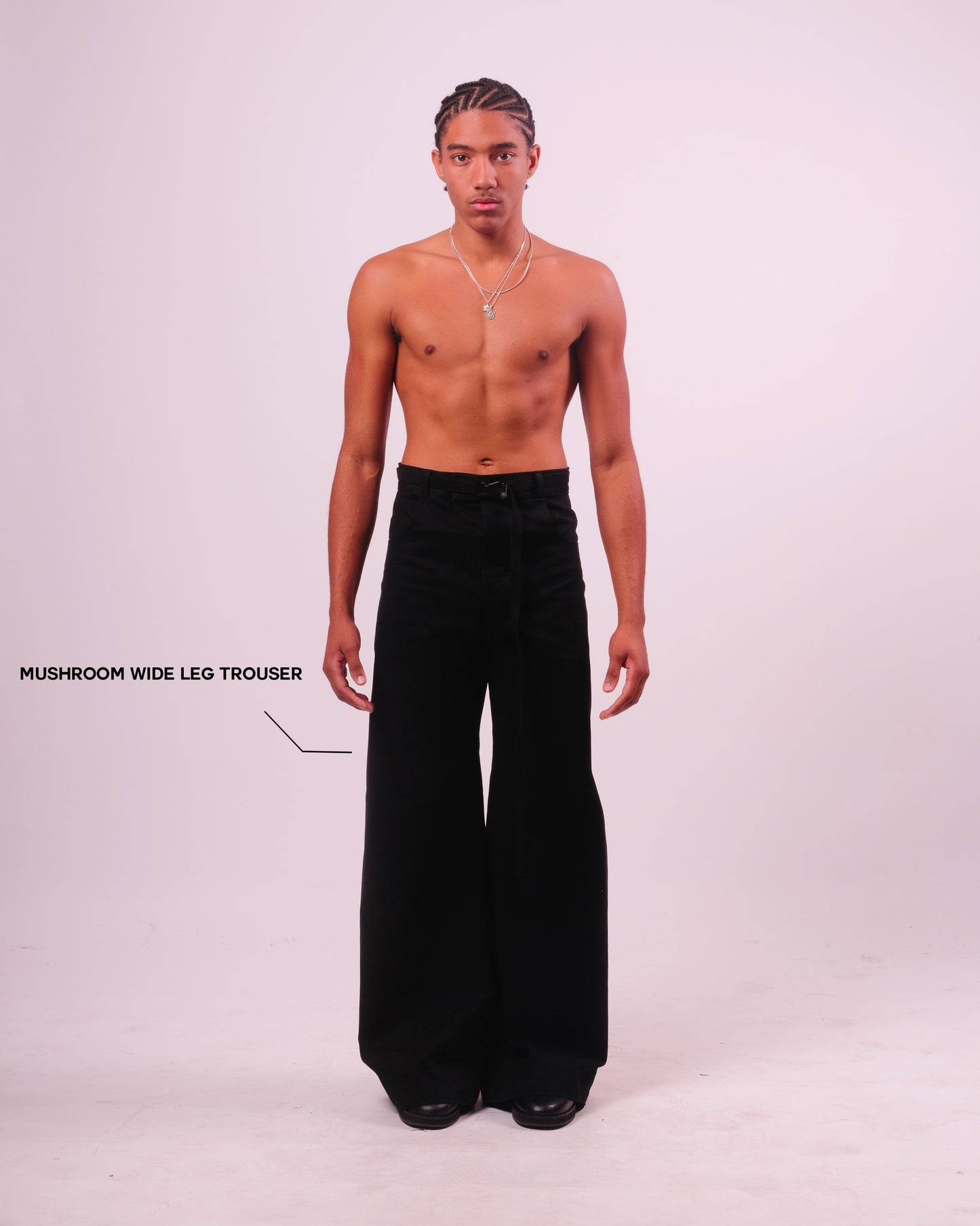 Black Twill "Mushroom" Wide Leg Trouser