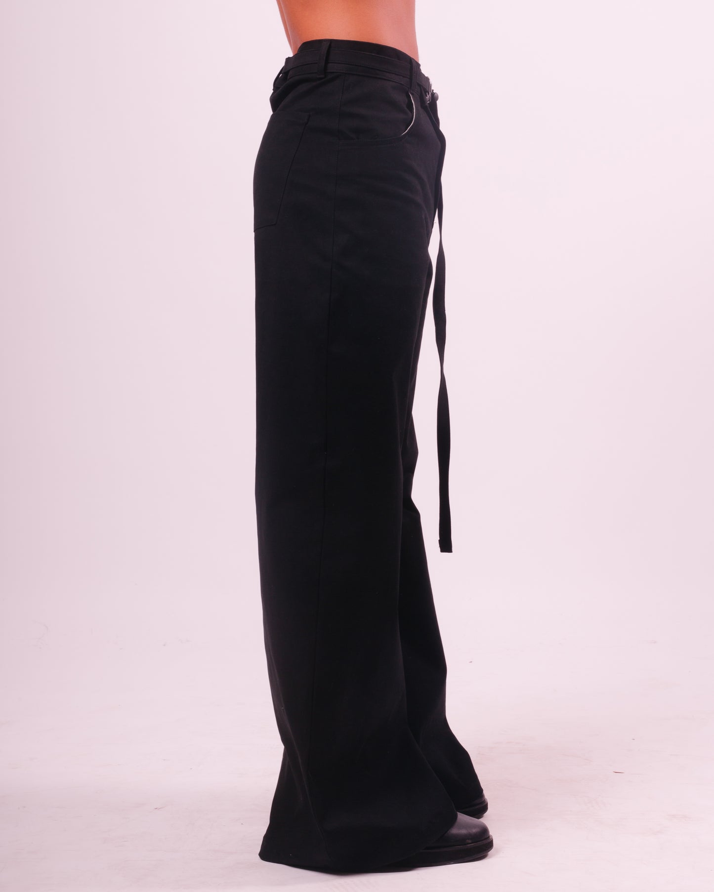 Black Twill "Mushroom" Wide Leg Trouser