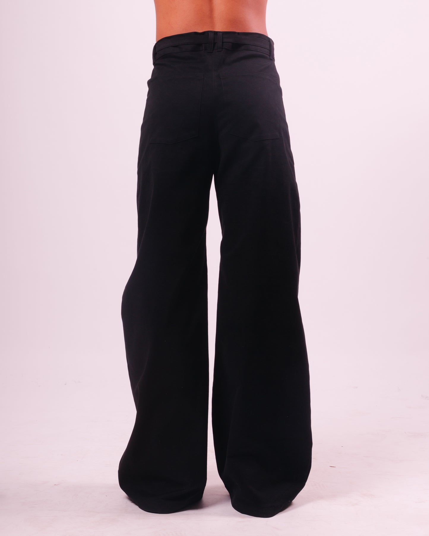 Black Twill "Mushroom" Wide Leg Trouser